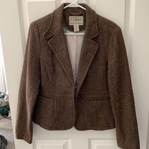 LL Bean Shetland 100% Wool Herringbone Equestrian Riding Blazer Jacket